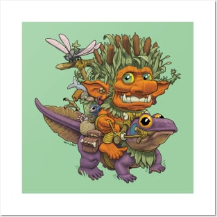 Happy Marsh Goblin and his amphibian mount. Posters and Art